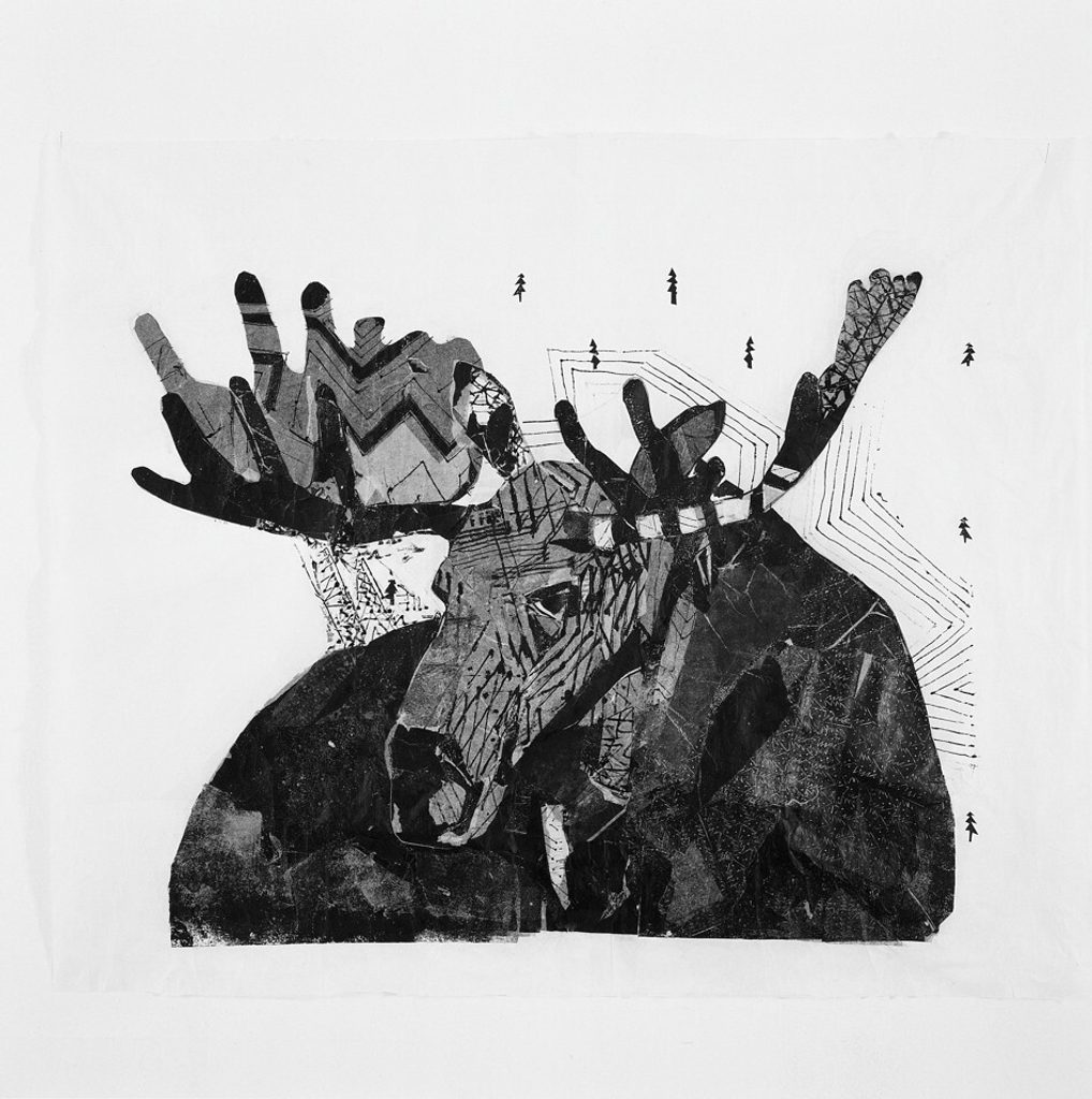 2000 Ingebjørg Une Hagen Portrett 140x120cm monotypi collage